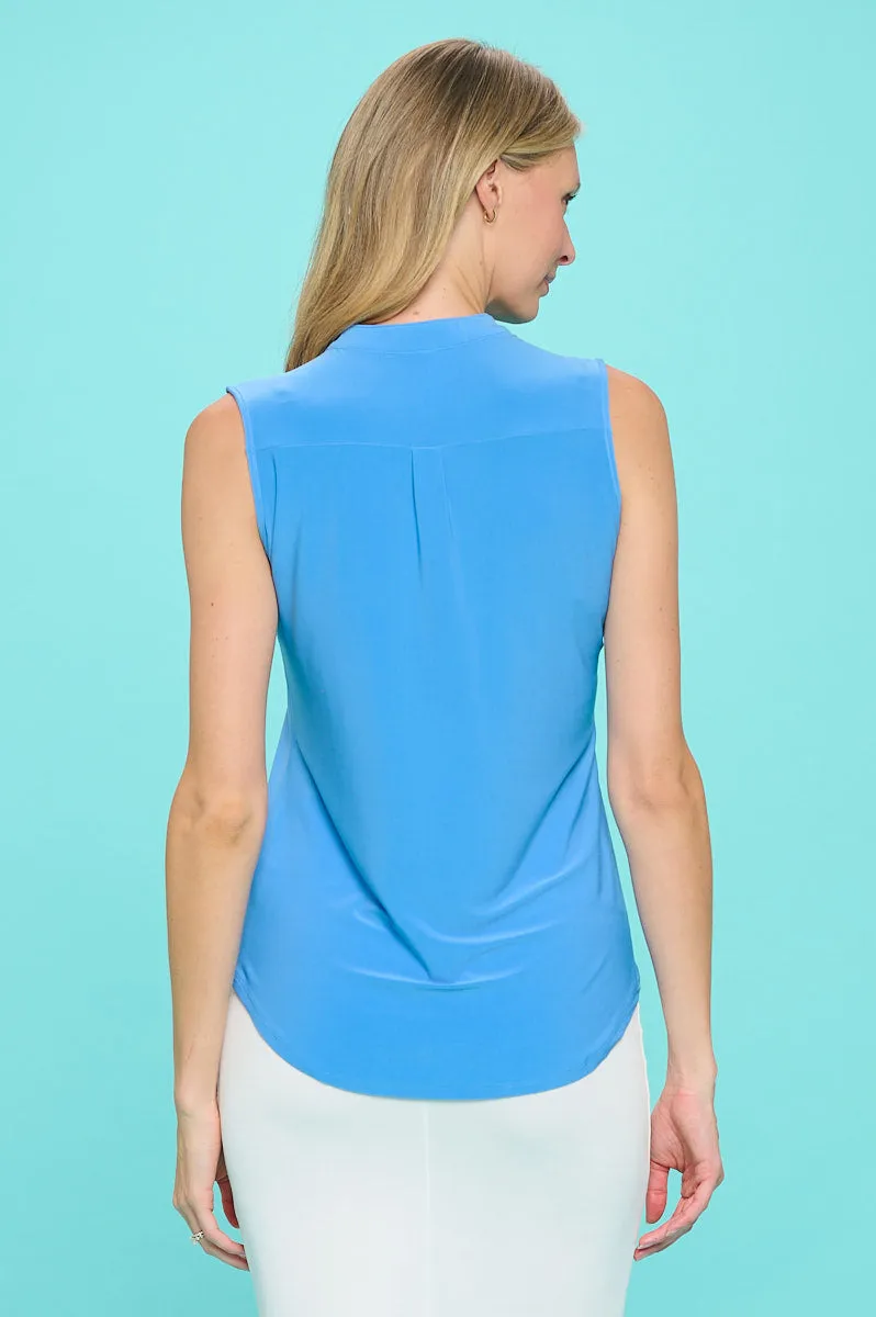 MANDARIN COLLAR V NECK SLEEVELESS SHIRT