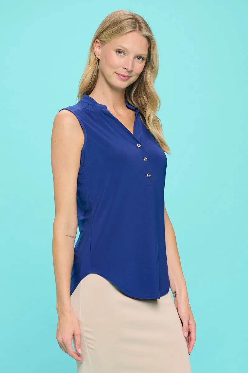 MANDARIN COLLAR V NECK SLEEVELESS SHIRT