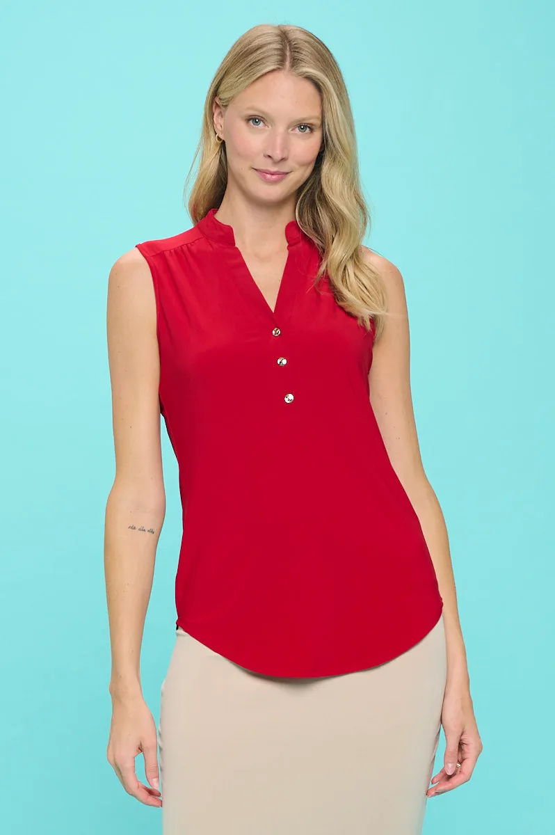 MANDARIN COLLAR V NECK SLEEVELESS SHIRT
