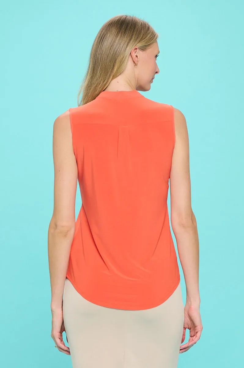 MANDARIN COLLAR V NECK SLEEVELESS SHIRT