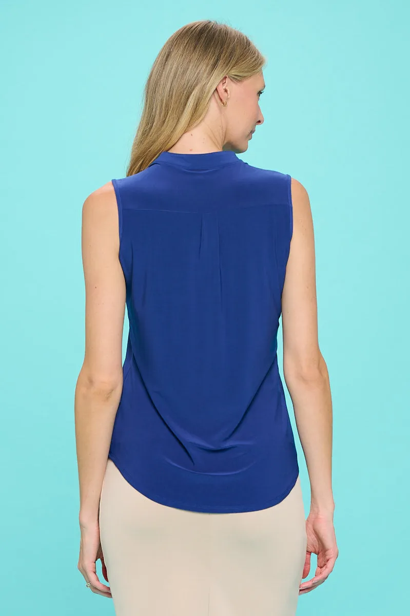 MANDARIN COLLAR V NECK SLEEVELESS SHIRT