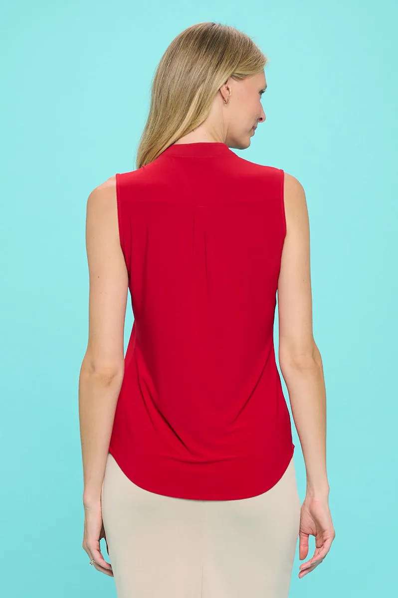 MANDARIN COLLAR V NECK SLEEVELESS SHIRT