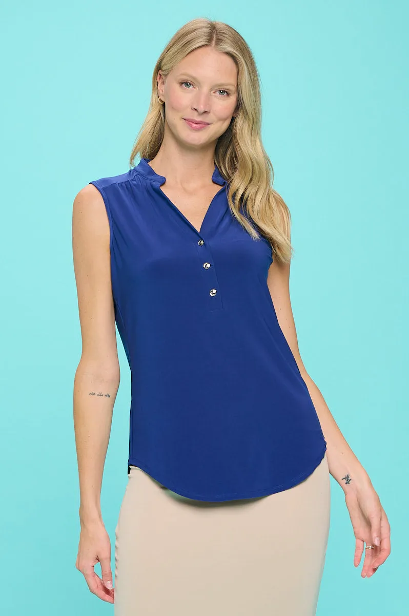 MANDARIN COLLAR V NECK SLEEVELESS SHIRT