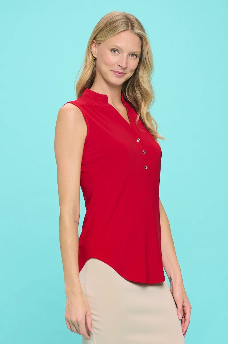 MANDARIN COLLAR V NECK SLEEVELESS SHIRT