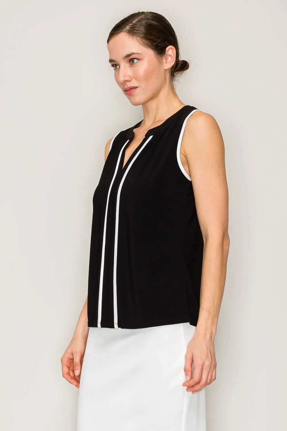 MANDARINE COLLAR PIPPING PLEAT SLEEVELESS TANK