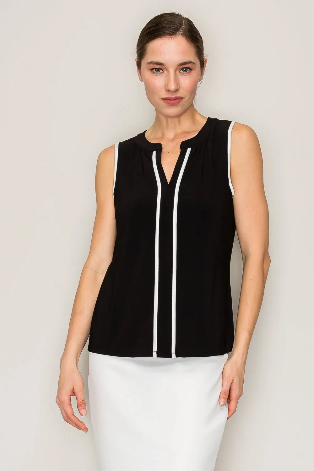 MANDARINE COLLAR PIPPING PLEAT SLEEVELESS TANK