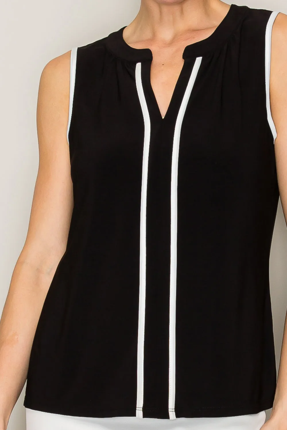 MANDARINE COLLAR PIPPING PLEAT SLEEVELESS TANK