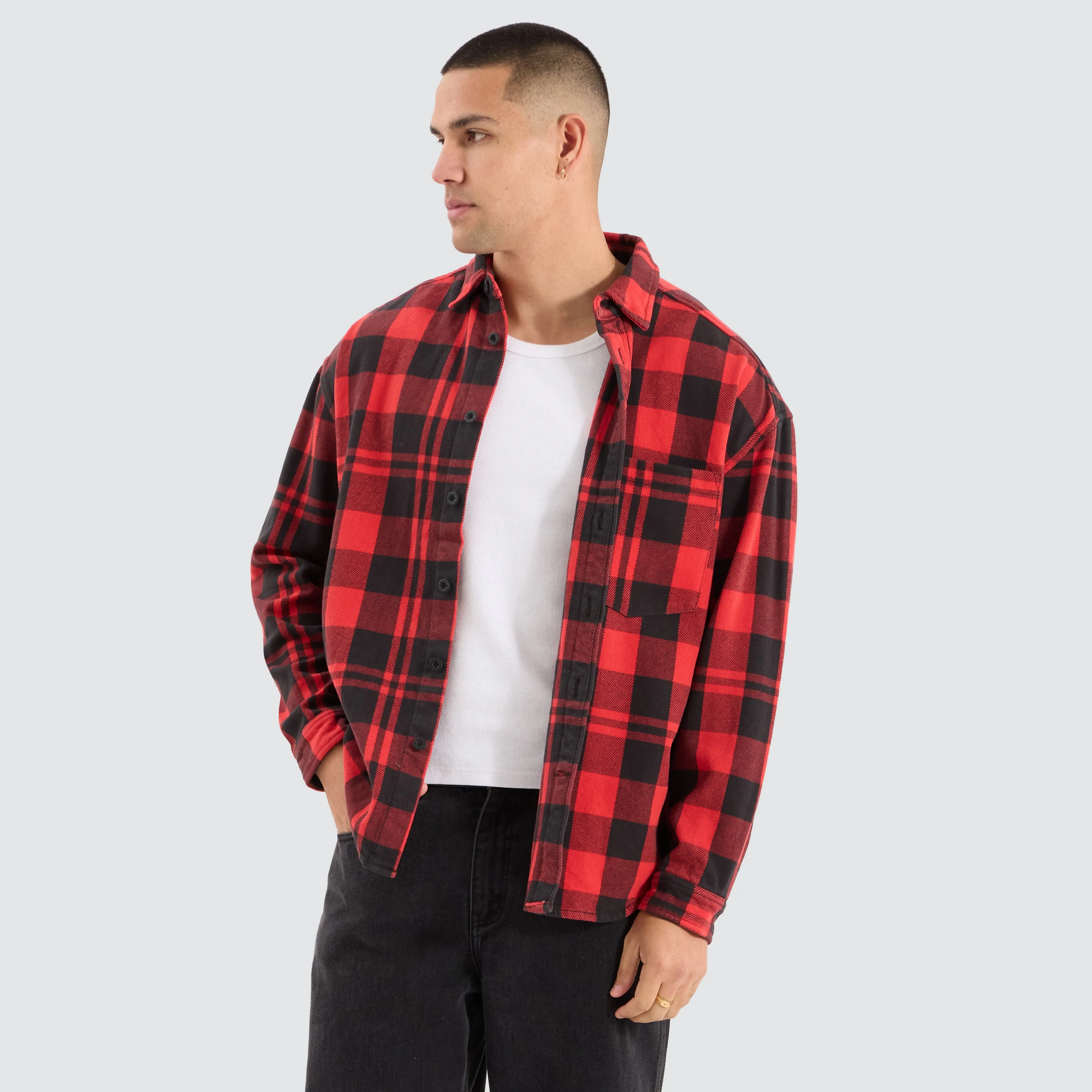 Mare Dropped Shoulder Long Sleeve Shirt Black/Red Check