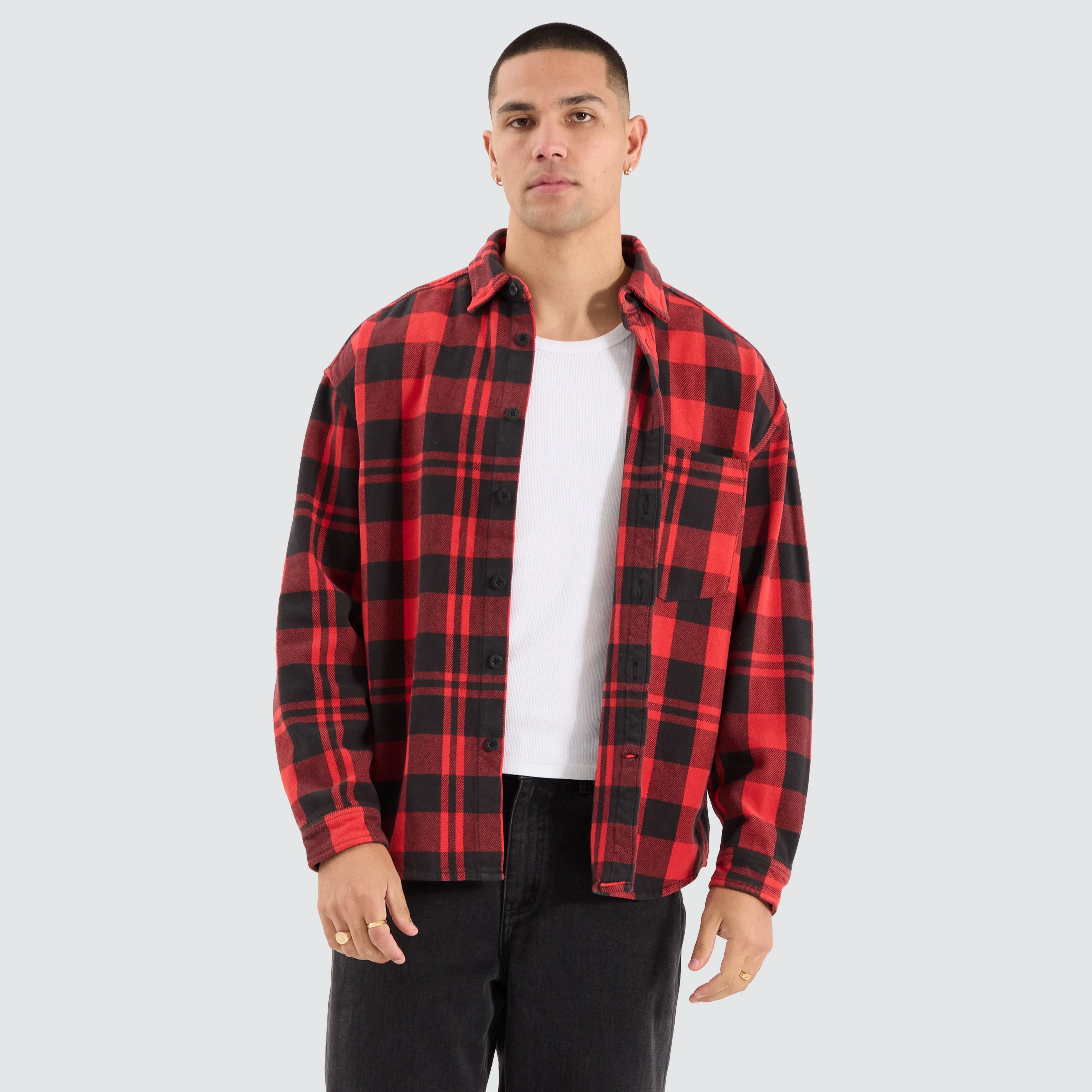 Mare Dropped Shoulder Long Sleeve Shirt Black/Red Check