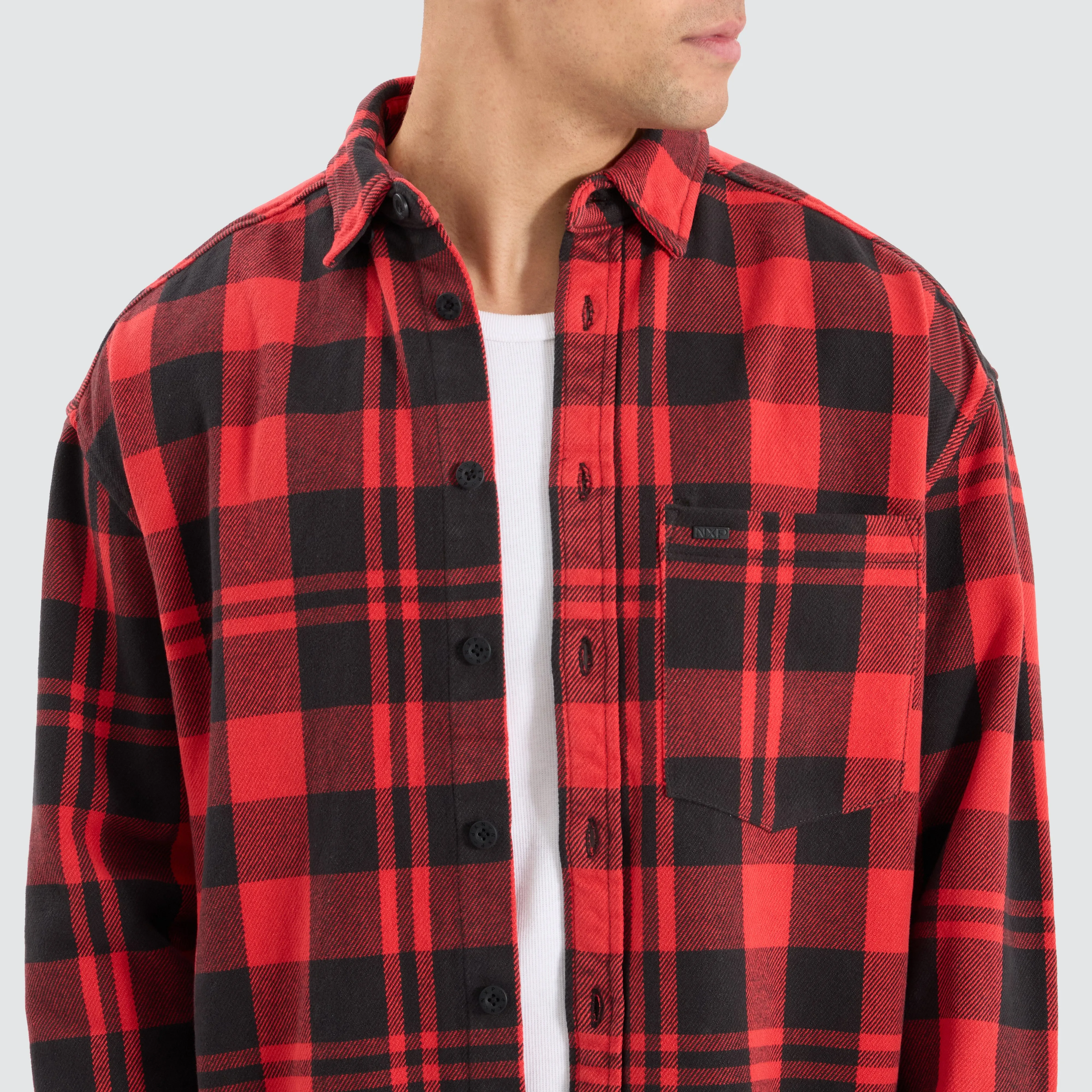 Mare Dropped Shoulder Long Sleeve Shirt Black/Red Check