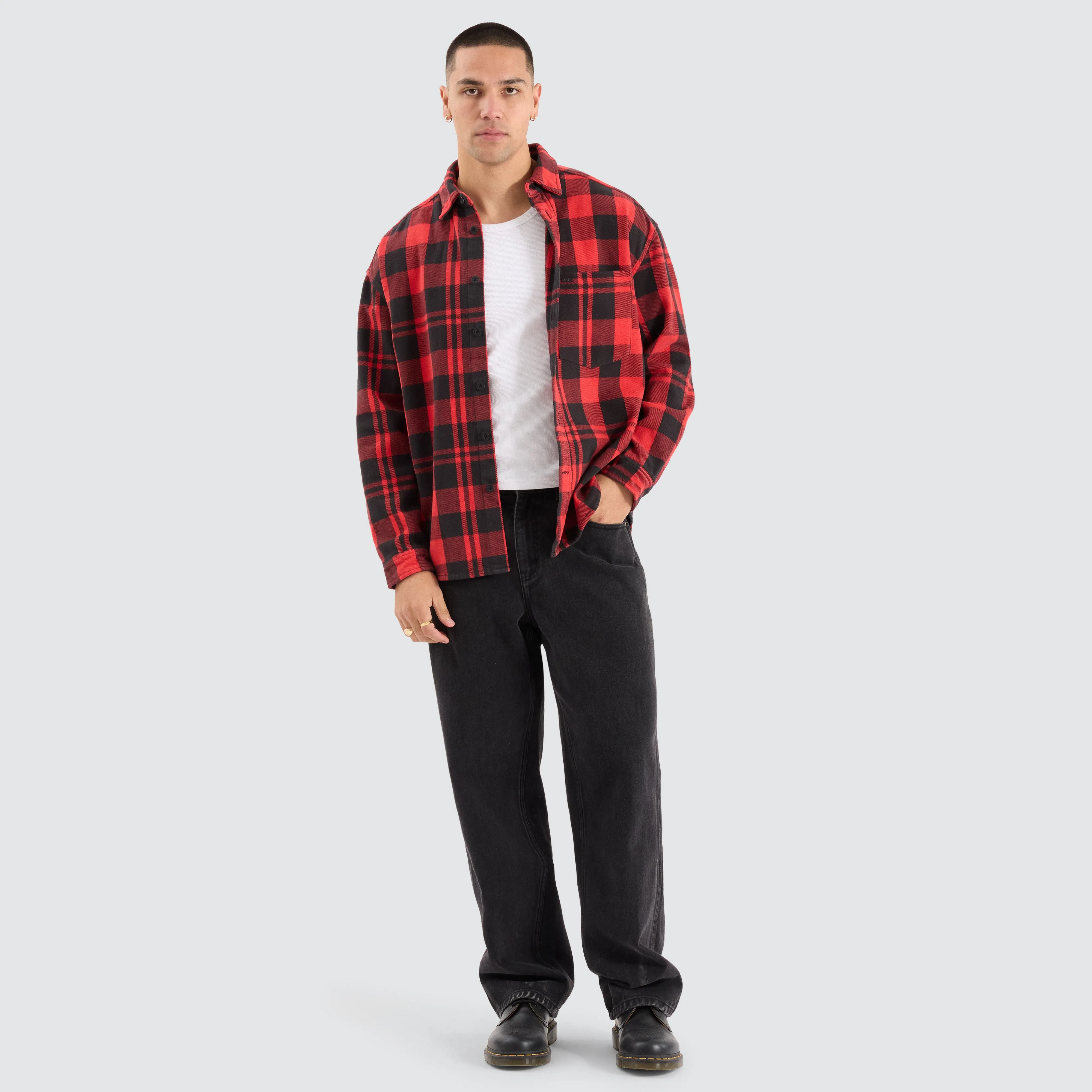 Mare Dropped Shoulder Long Sleeve Shirt Black/Red Check