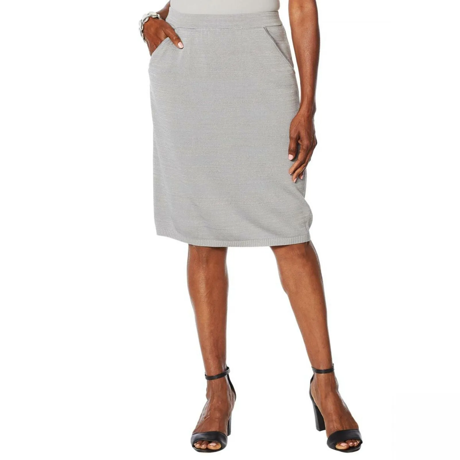 MarlaWynne Women's Matte And Shine Easy Knit Skirt With Pockets