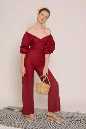 MARRAKESH SET Off Shoulder Multiway Top  and Culottes (Maroon Crepe)