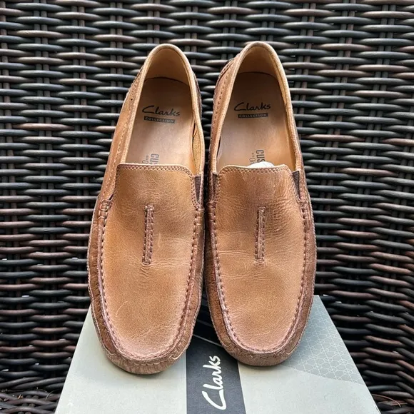 Men’s CLARKS Cushion Ortholite Brown / Tan Leather Loafers Shoe Size 9 M