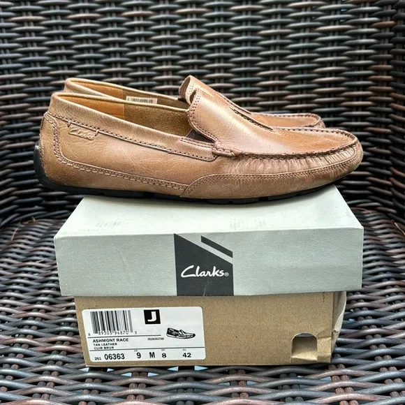Men’s CLARKS Cushion Ortholite Brown / Tan Leather Loafers Shoe Size 9 M
