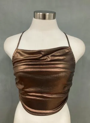 Metallic Cowl Tie Crop Top