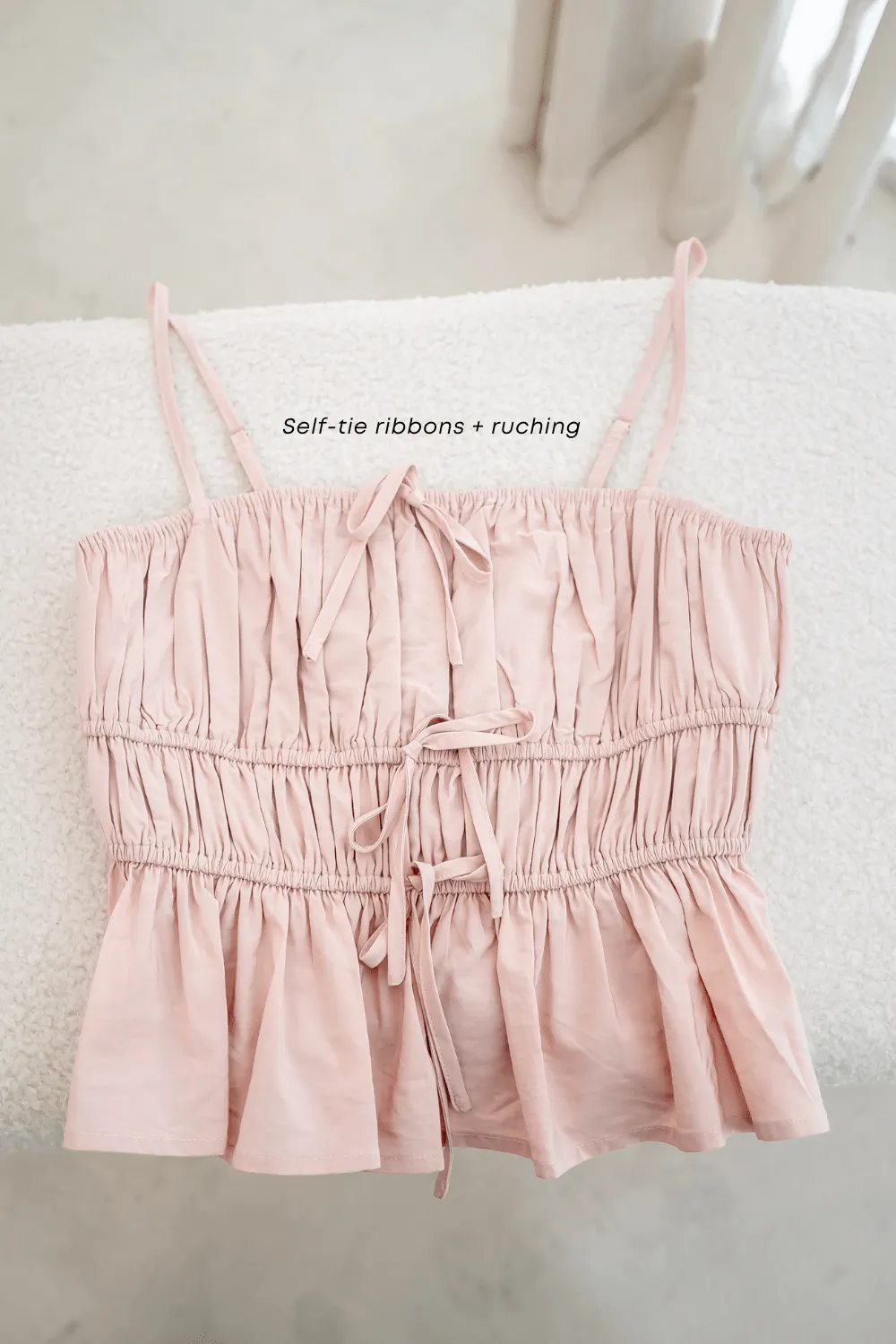 MIMI RIBBON RUCHED TOP IN GUN GREEN