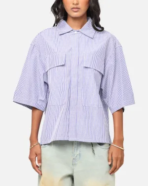 MNML Cropped Striped Short Sleeve Shirt Blue