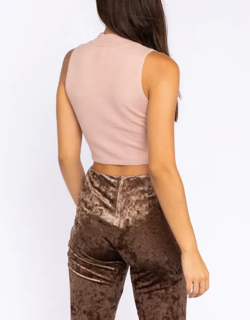 Mock Neck Sleeveless Cropped Sweater