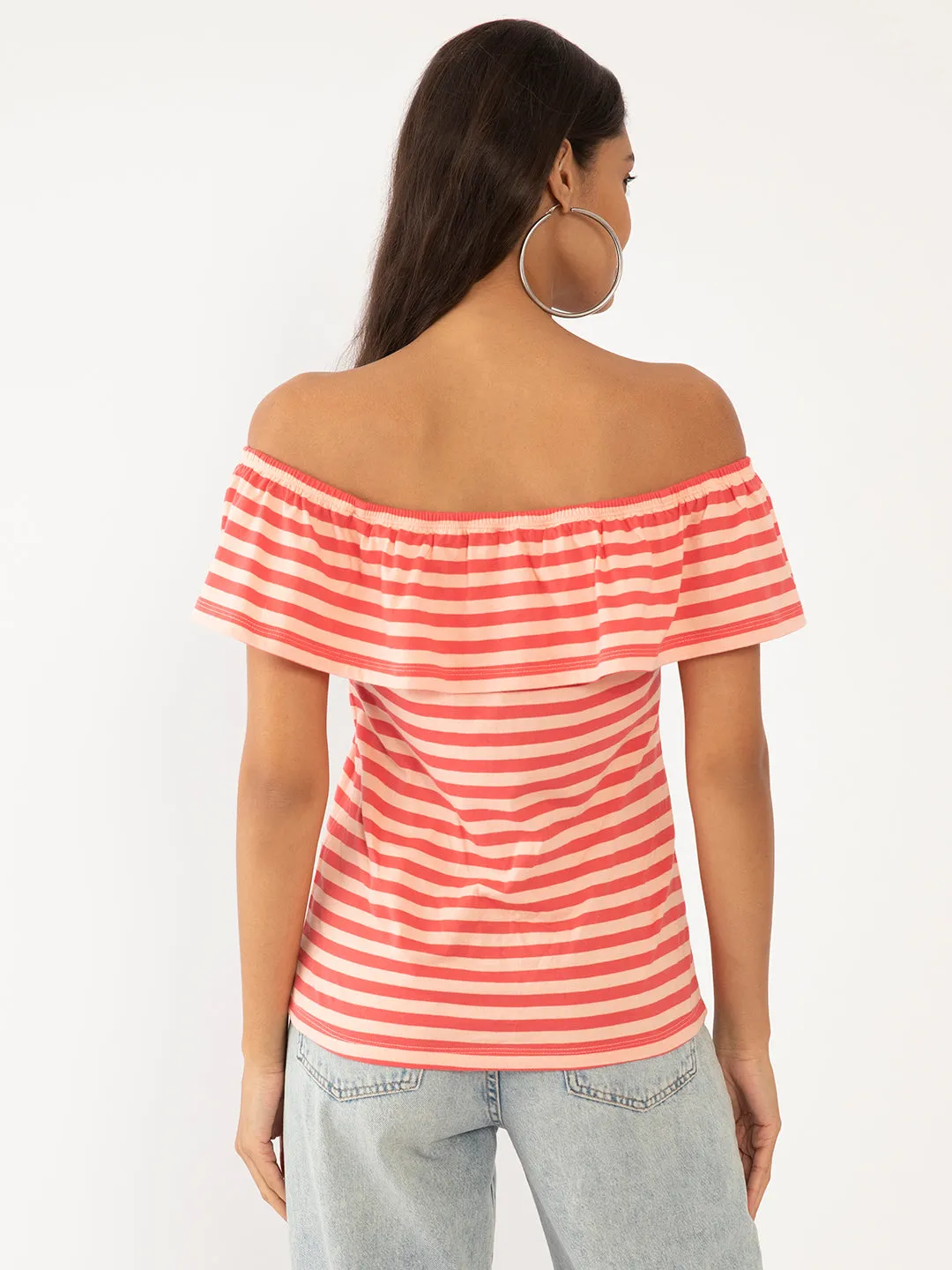 Multi Colored Striped Off-shoulder Top