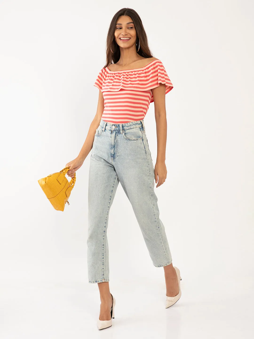 Multi Colored Striped Off-shoulder Top