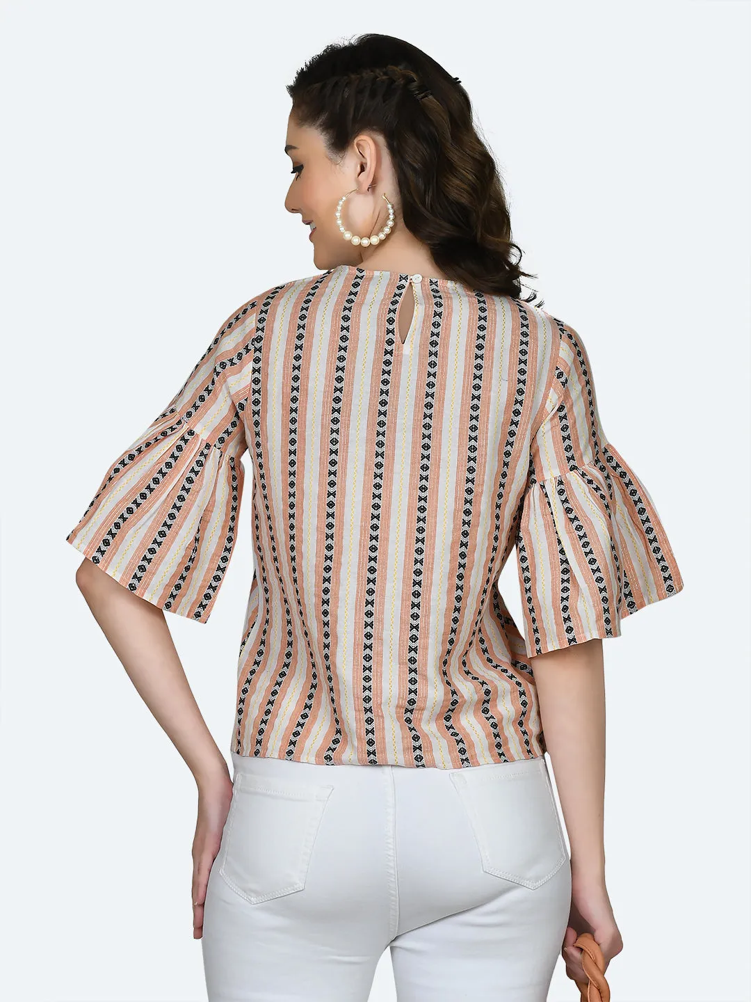 Multicolored Striped Flared Sleeve Top