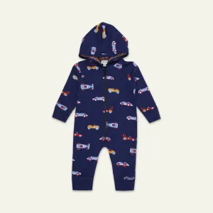 Navy Car Print Romper