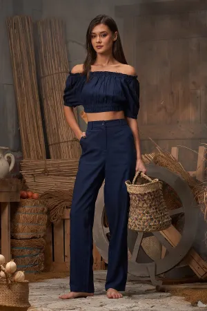 Navy Off-Shoulder Smocked Top
