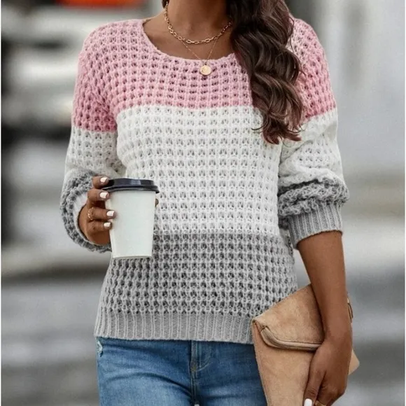 New color block long sleeve  chunky knit sweater