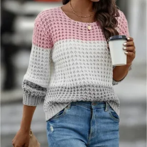 New color block long sleeve  chunky knit sweater