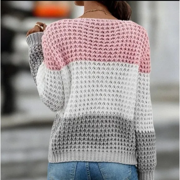 New color block long sleeve  chunky knit sweater