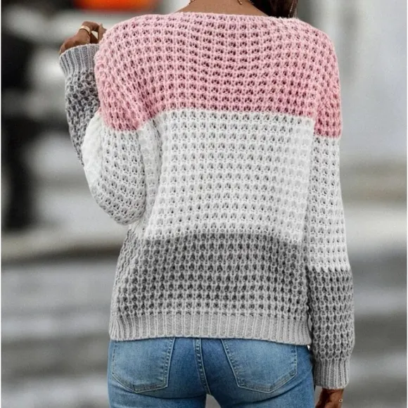 New color block long sleeve  chunky knit sweater