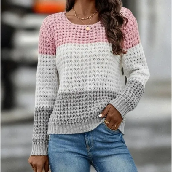 New color block long sleeve  chunky knit sweater