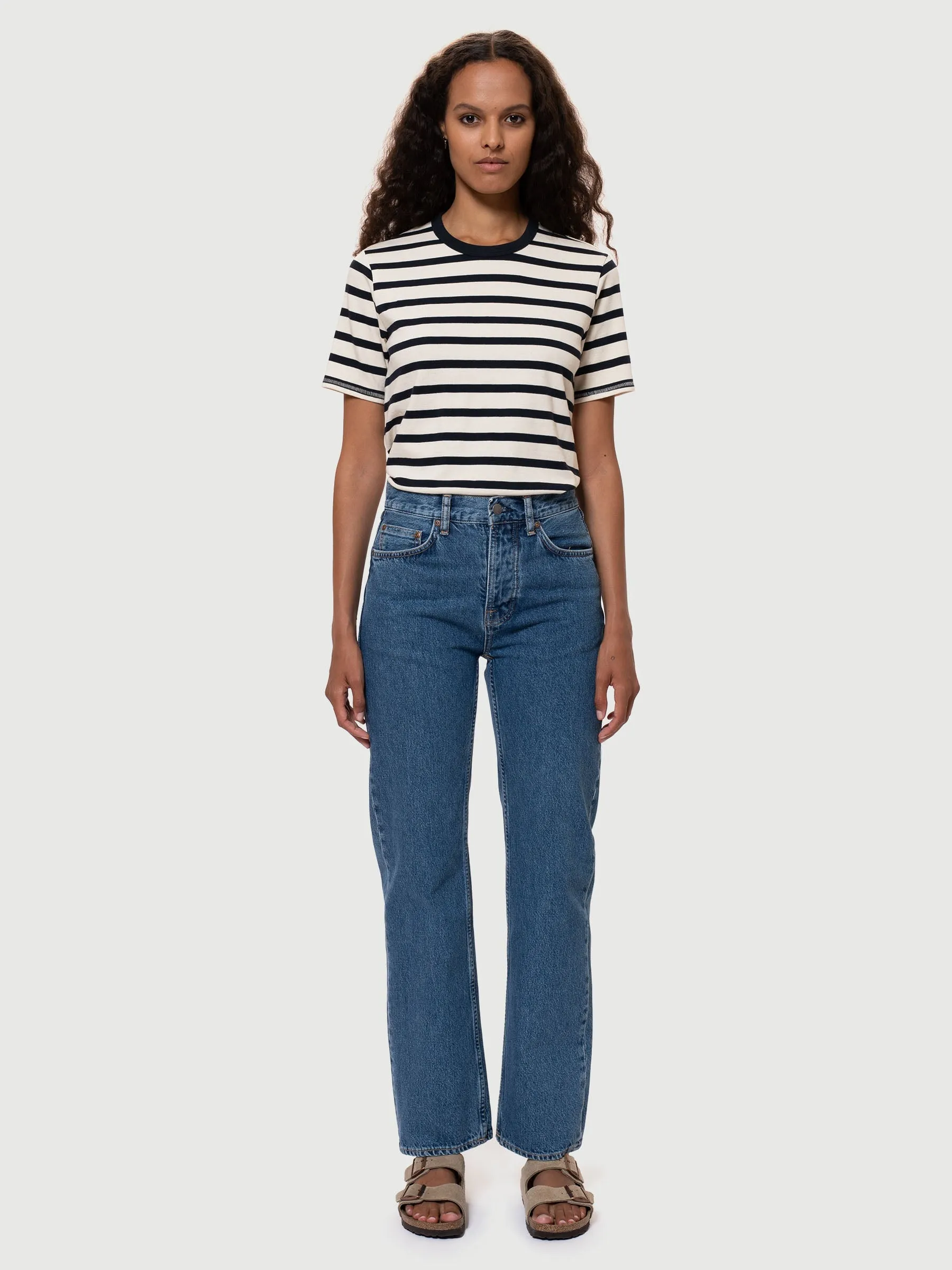 【Nudie Jeans】Joni Breton Stripe Offwhite/Navy 經典藍白條紋 色織布女款短T
