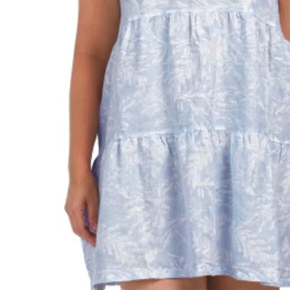 NWT Tahari Women's Plus Linen Floral Print Sleeveless Tiered Summer Mini Dress