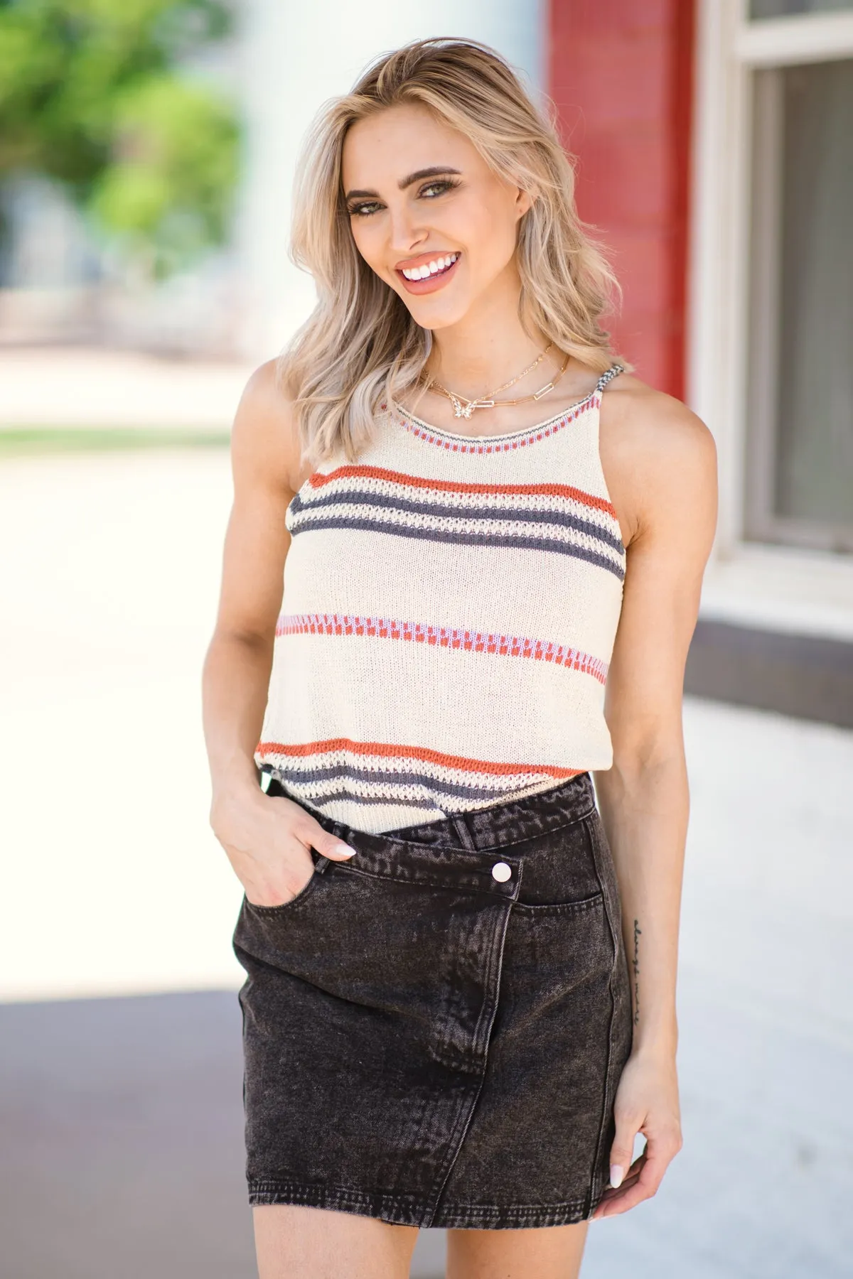 Oatmeal Multicolor Stripe Sweater Knit Tank
