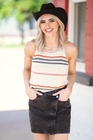 Oatmeal Multicolor Stripe Sweater Knit Tank