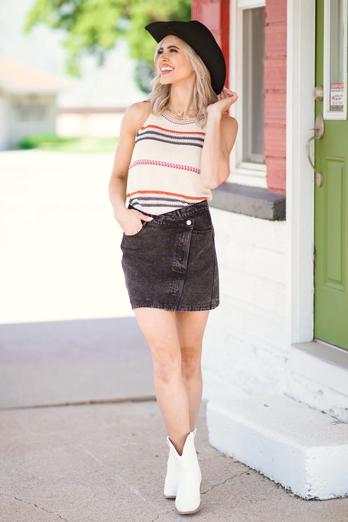 Oatmeal Multicolor Stripe Sweater Knit Tank