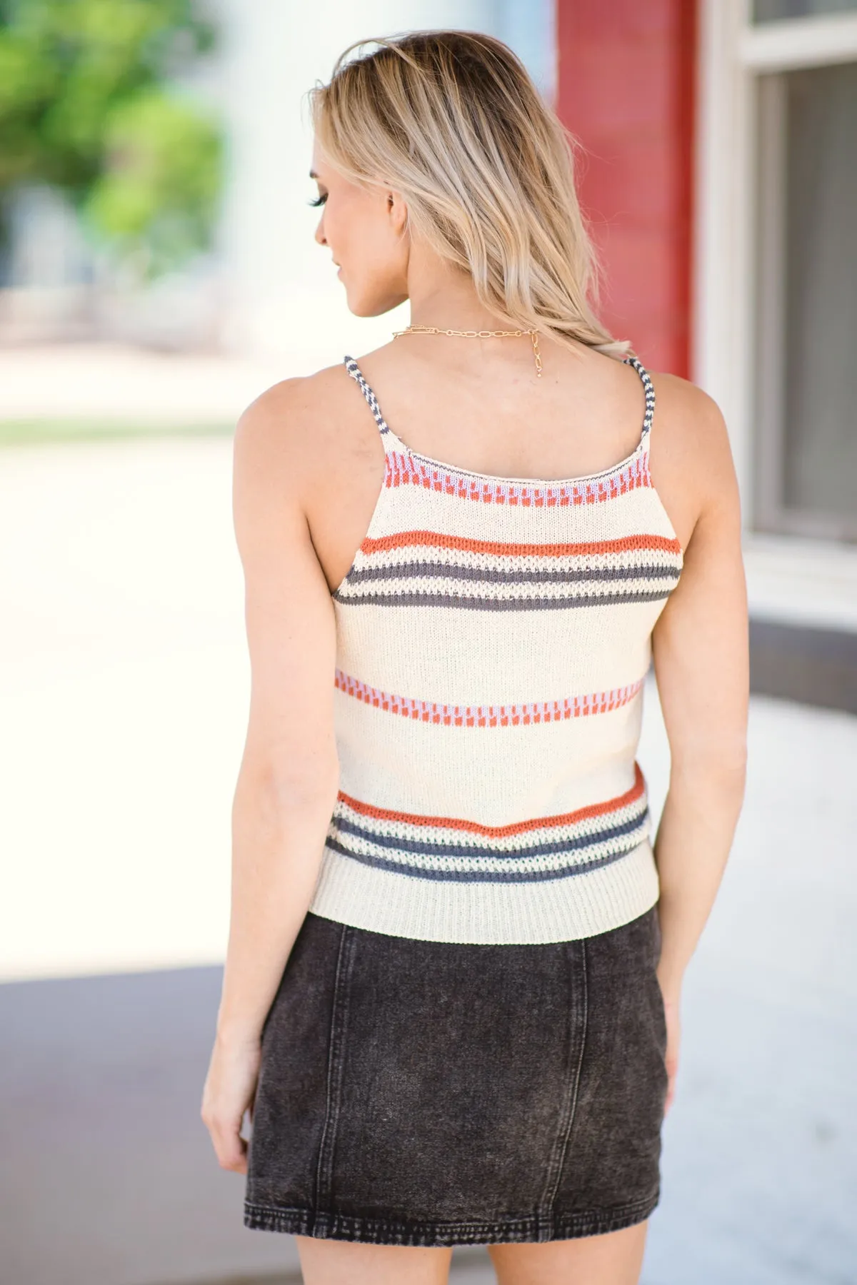Oatmeal Multicolor Stripe Sweater Knit Tank