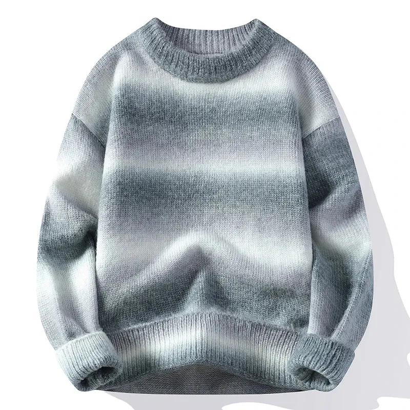 Obsidian Phoenix Luxury Rainbow Striped Wool Sweater - High-End Loose-Fit Men’s Pullover Christmas Jumper