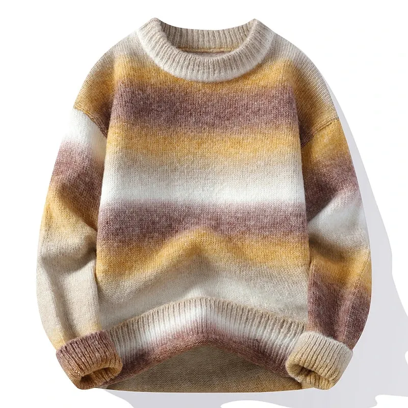 Obsidian Phoenix Luxury Rainbow Striped Wool Sweater - High-End Loose-Fit Men’s Pullover Christmas Jumper