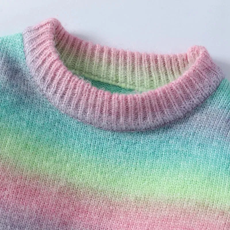 Obsidian Phoenix Luxury Rainbow Striped Wool Sweater - High-End Loose-Fit Men’s Pullover Christmas Jumper