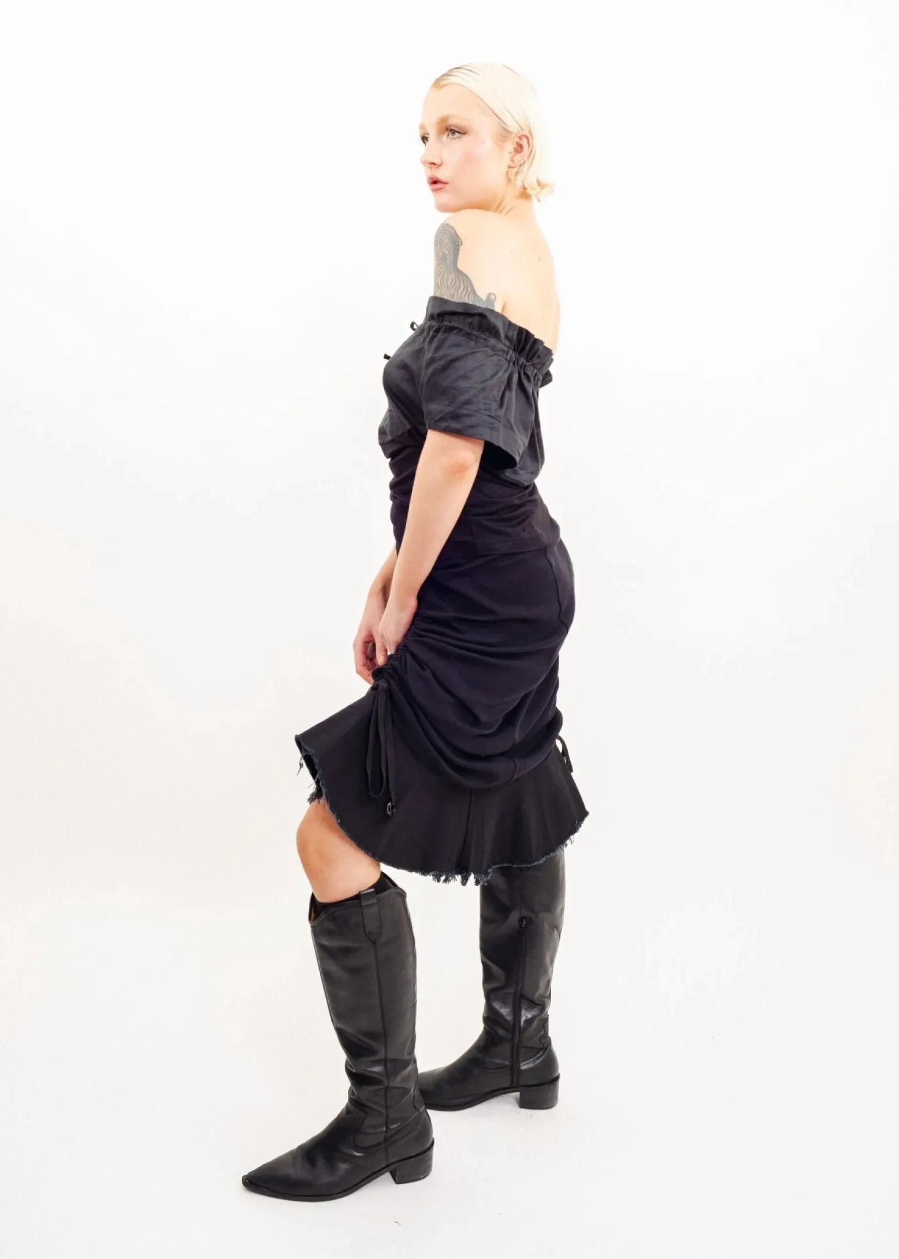 Off shoulder drawstring peasant top