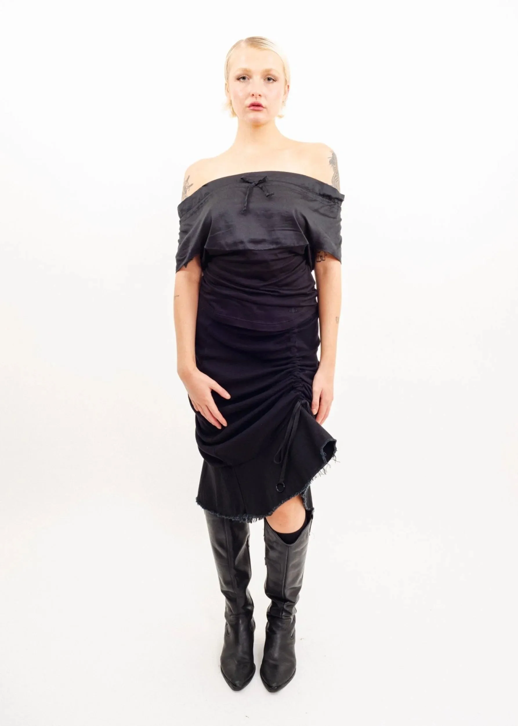 Off shoulder drawstring peasant top