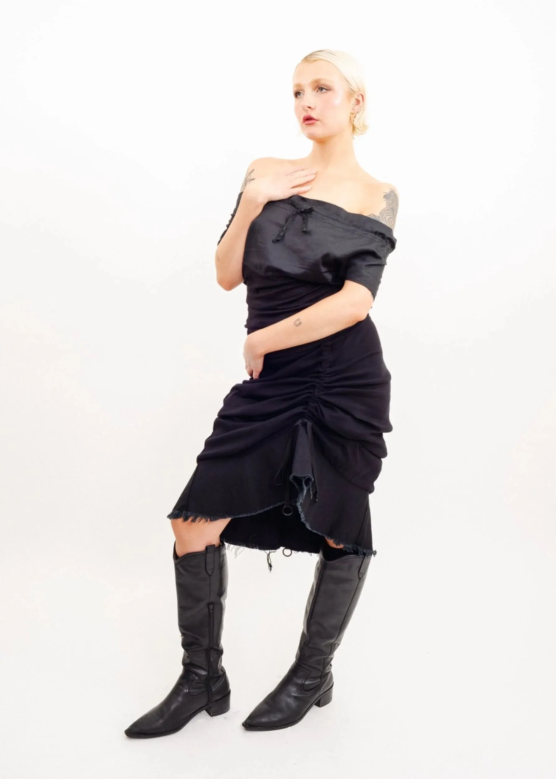 Off shoulder drawstring peasant top