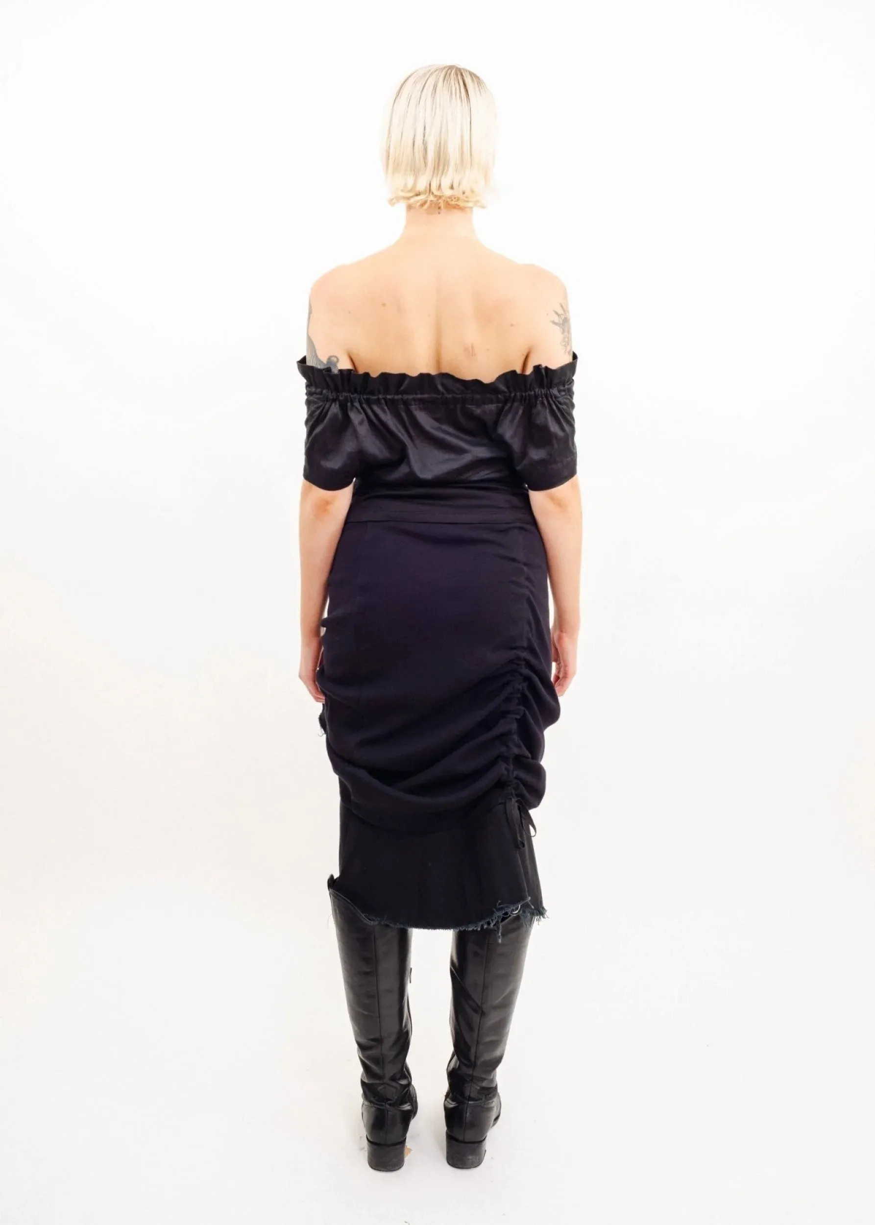 Off shoulder drawstring peasant top