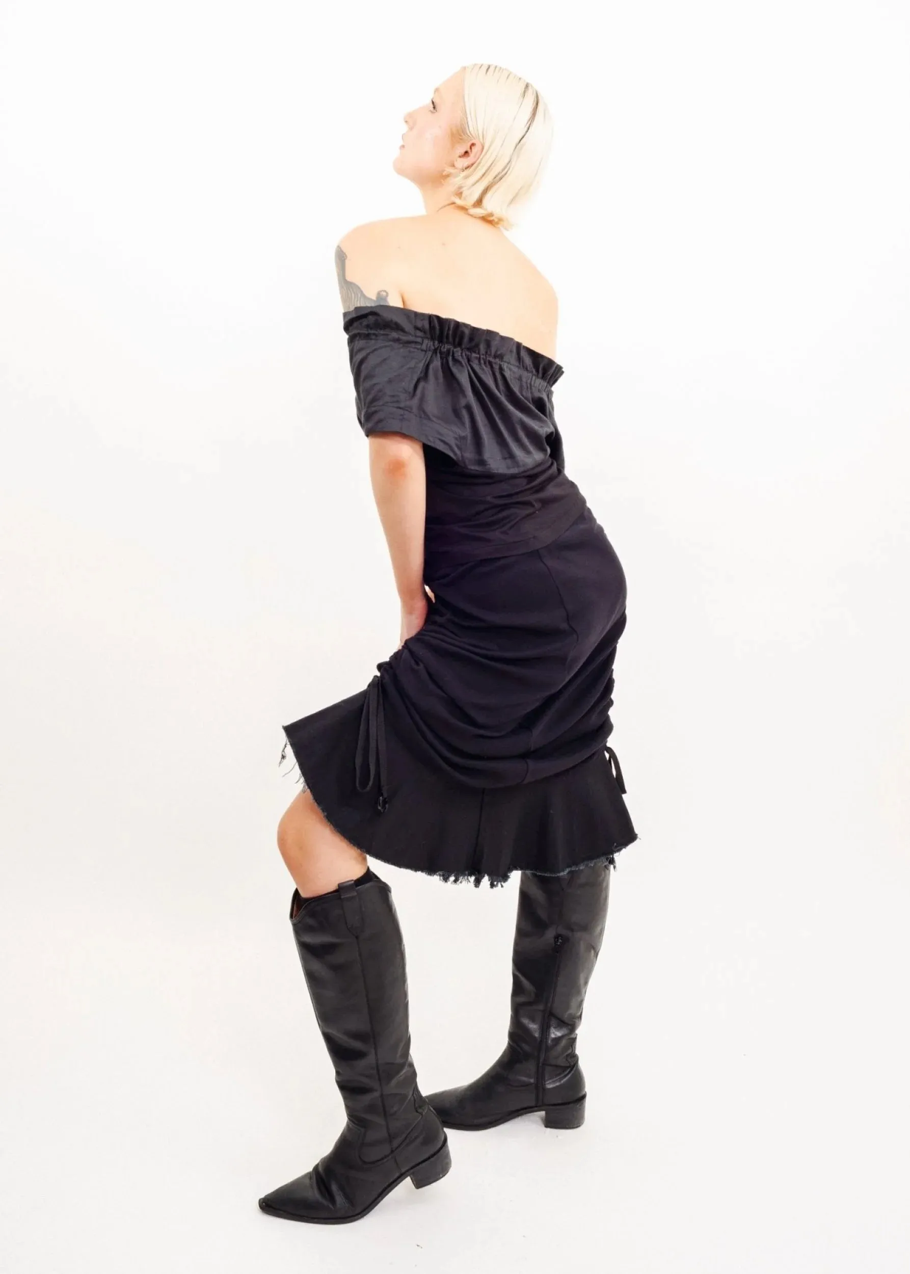 Off shoulder drawstring peasant top