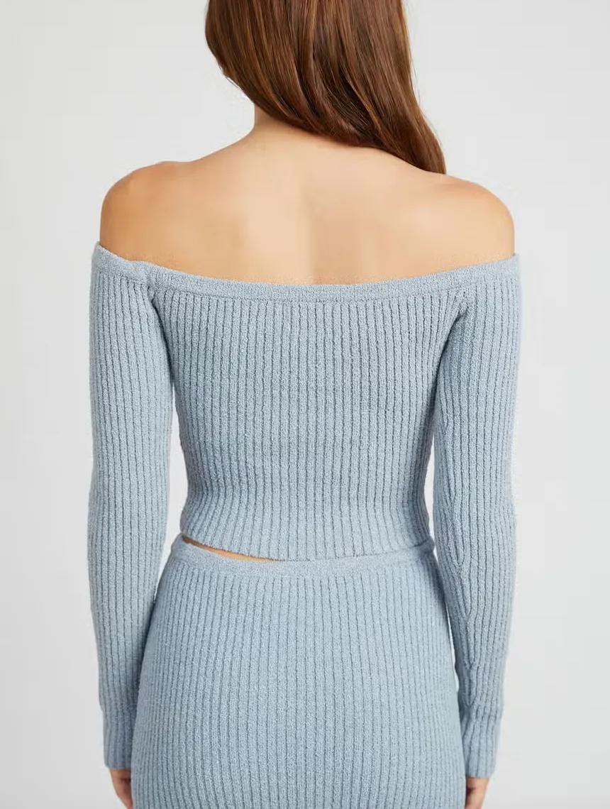 Off Shoulder Long Sleeve Knit Top