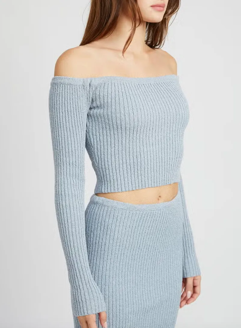Off Shoulder Long Sleeve Knit Top
