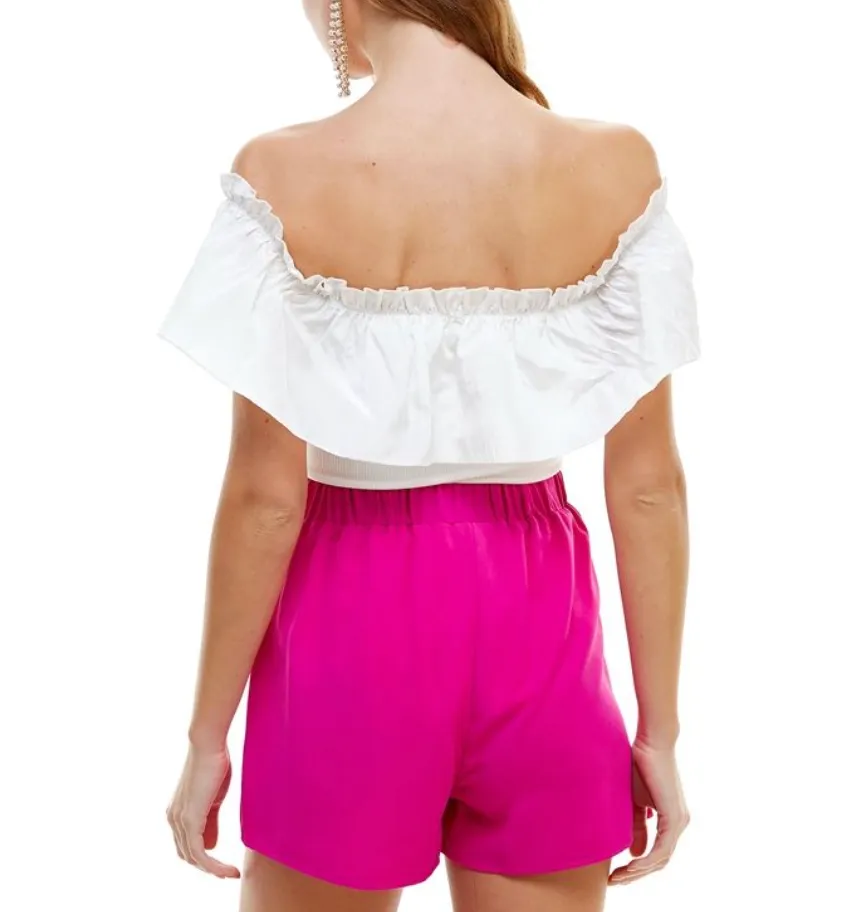 Off Shoulder Ruffle Trim Bodysuit